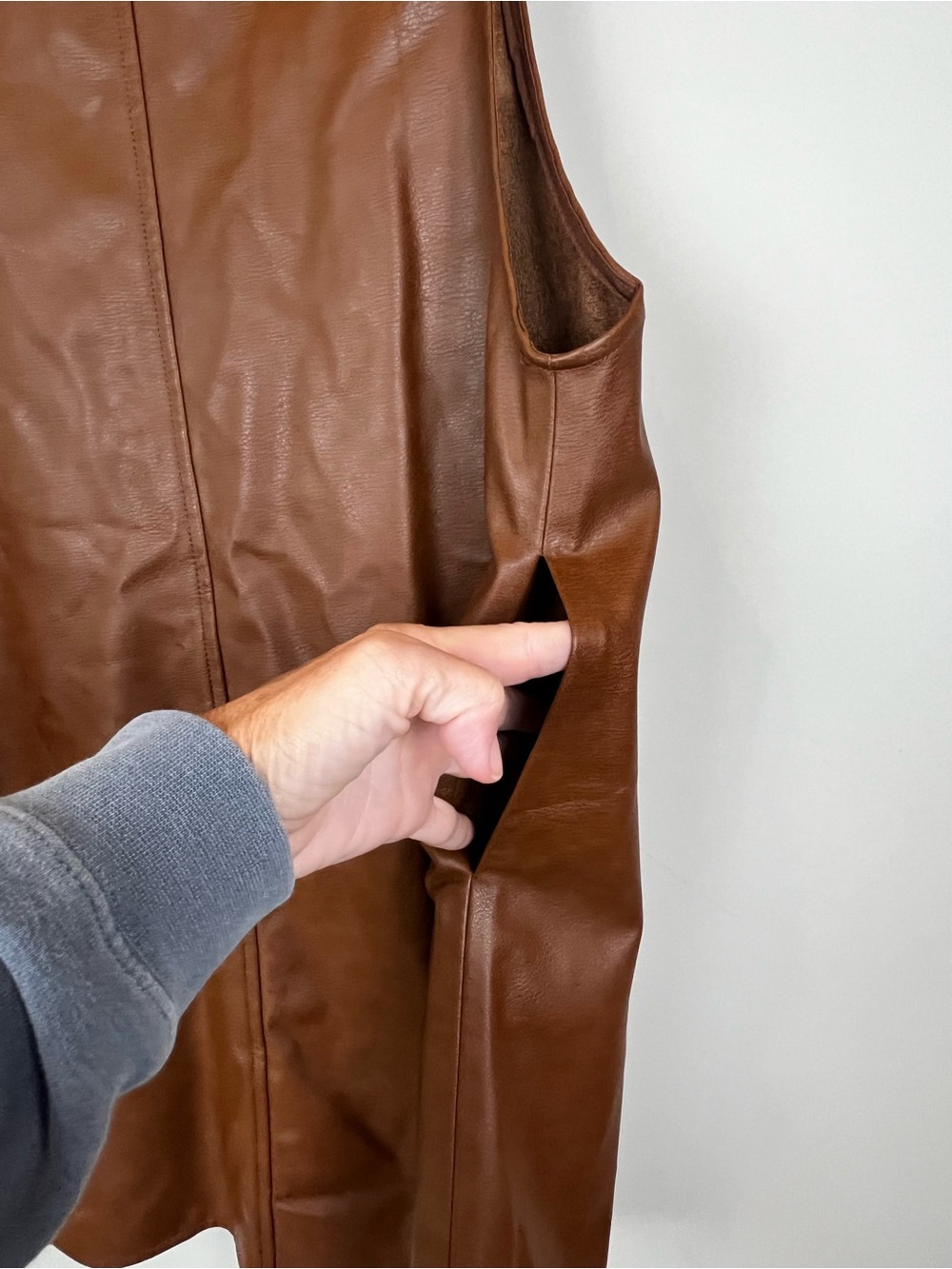 Zara Brown Faux Leather Button-Front Vest Pinafore Dress Size XS - Picture 14 of 15